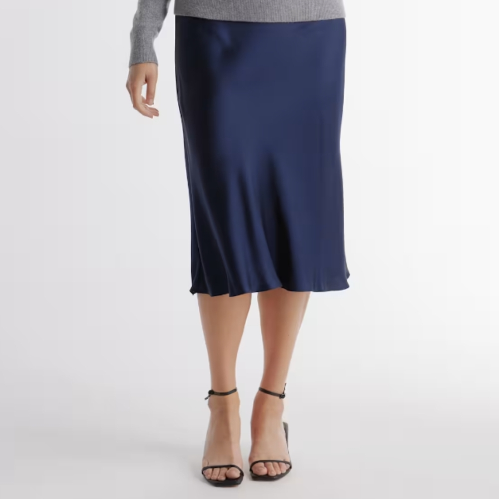 Quince Navy Silk Skirt Size L
